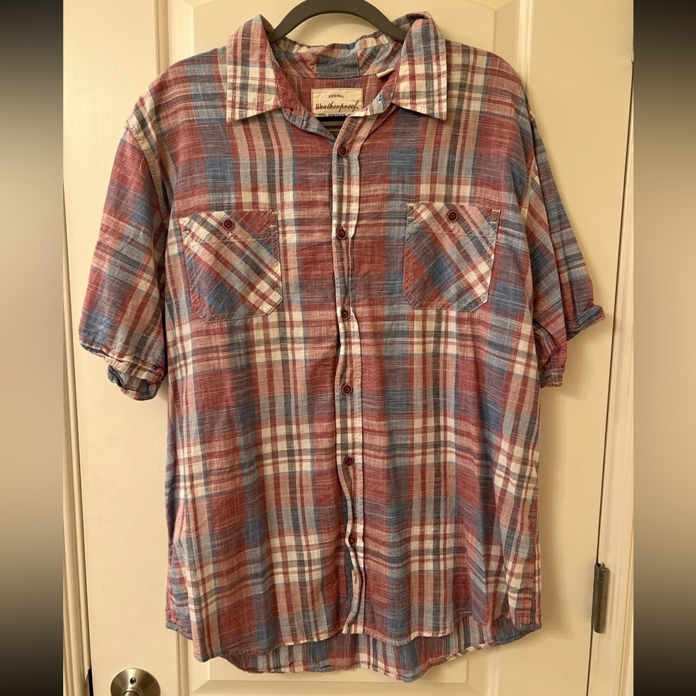Weatherproof Vintage Plaid Short Sleeve Button Up Shirt, Mens Size XL